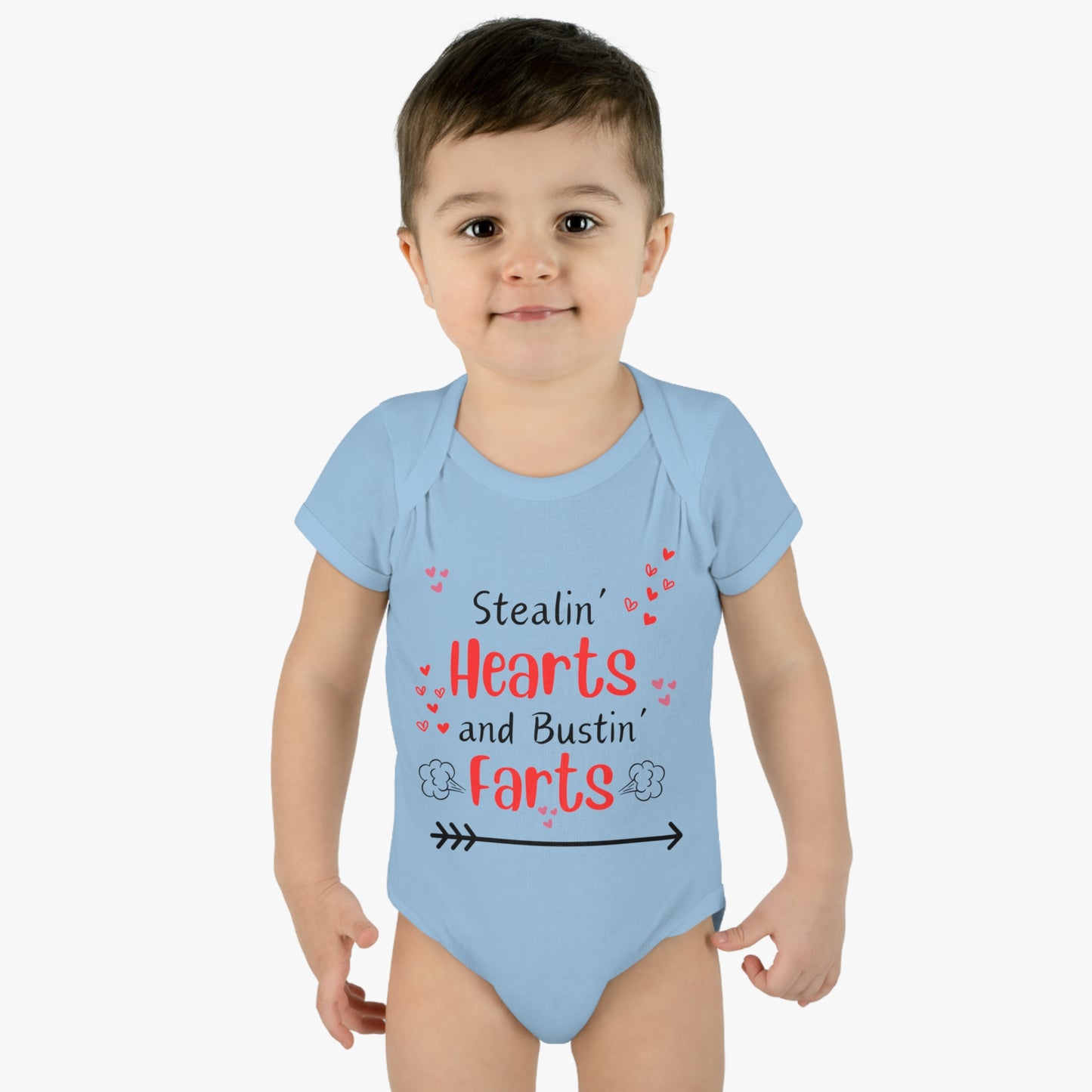 Stealin' hearts and bustin' farts Funny Valentines day onsie.