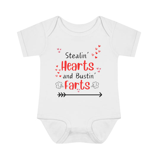 Stealin' hearts and bustin' farts Funny Valentines day onsie.