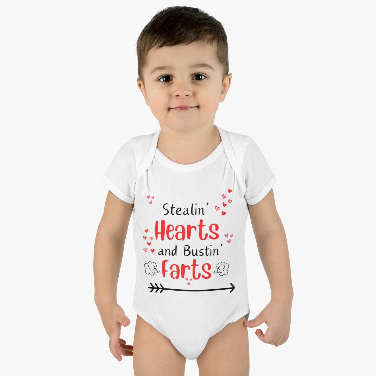 Stealin' hearts and bustin' farts Funny Valentines day onsie.