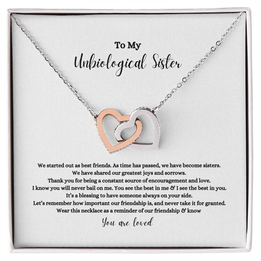 To My Unbiological Sister- Interlocking hearts necklace