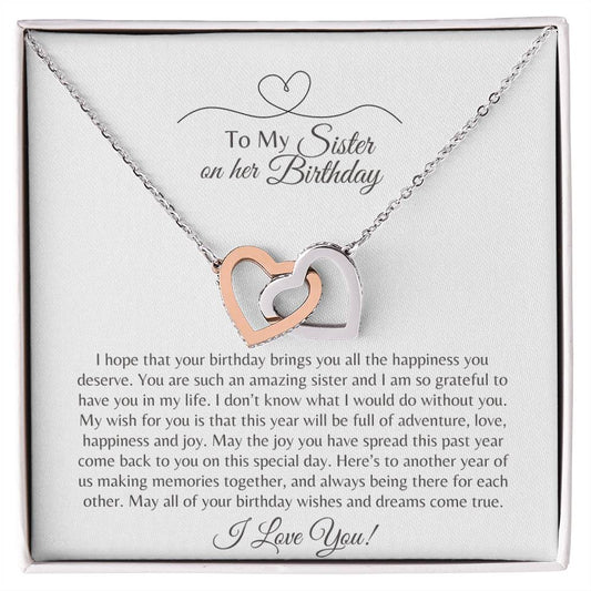 To My Sister on her Birthday- Interlocking hearts necklace